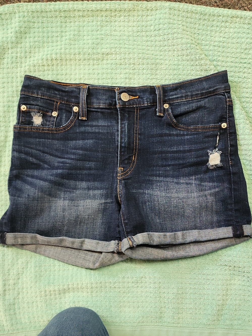 Levi's Dark Blue Distressed Cuffed Denim Shorts